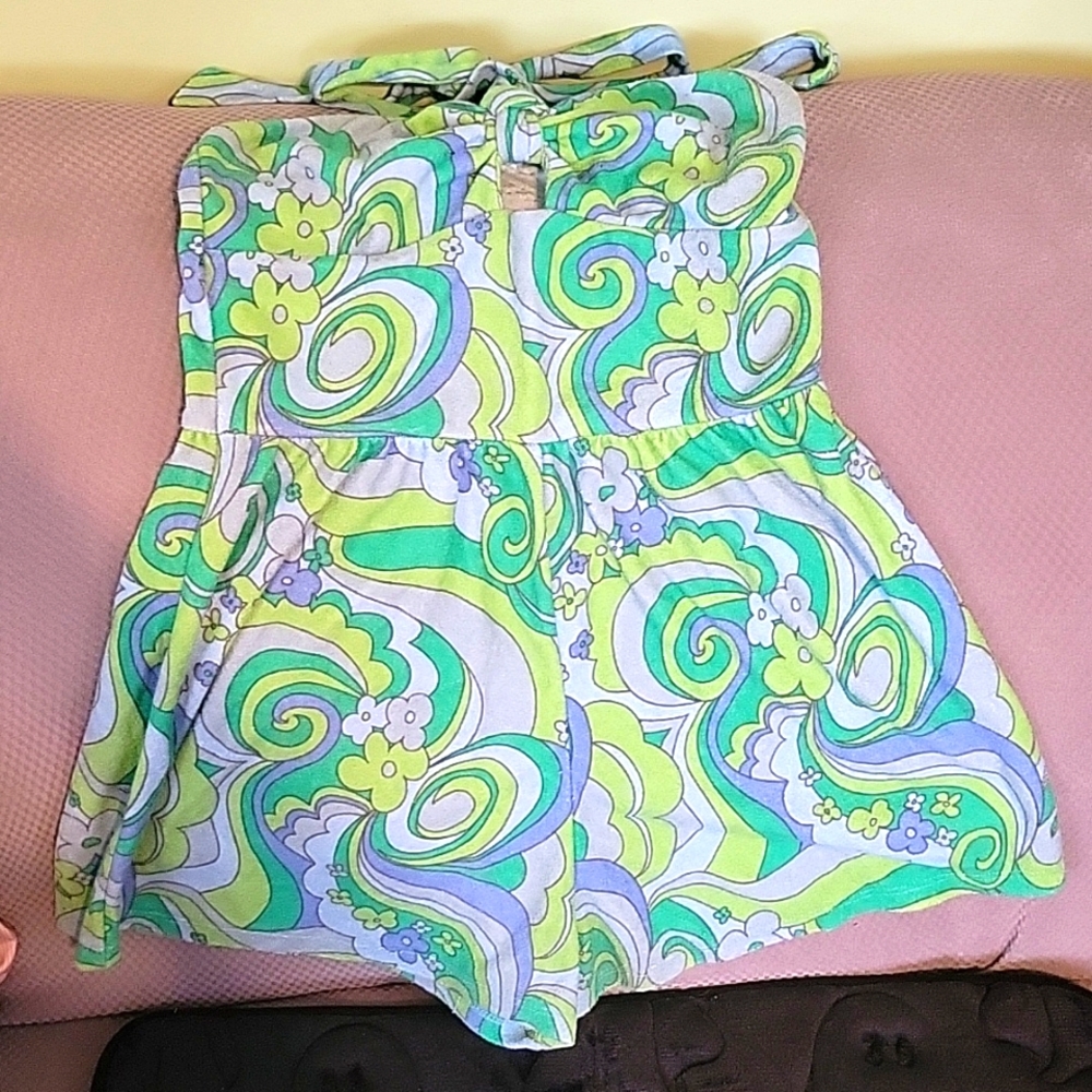 Wild Fable Blue & Green Swirl Halter Top Terry Towel Cover Up Romper